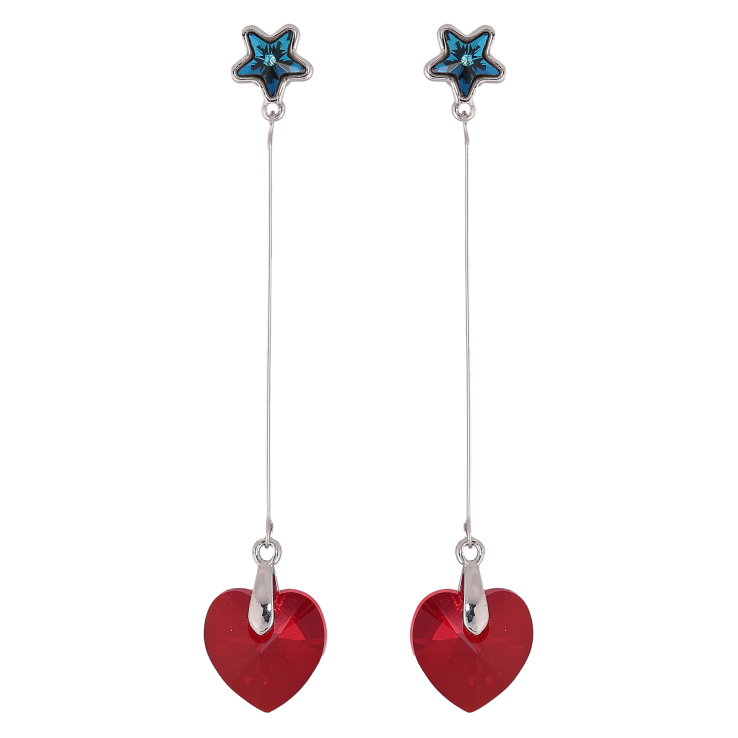 Сережки Xuping колір Родій з кристалами Swarovski пусети "Сині зірочки з підвісками сердечка Siam" фото №8