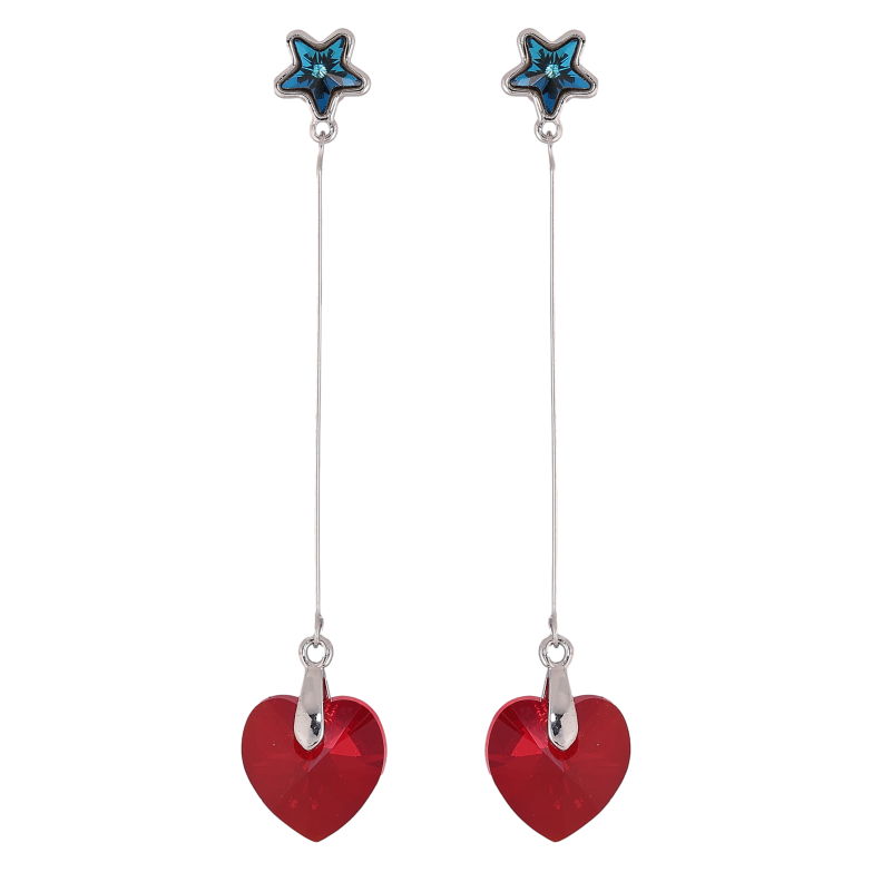 Серьги Xuping цвет Родий с кристаллами Swarovski пусеты "Синие звездочки с подвесками сердечки Siam" фото №11