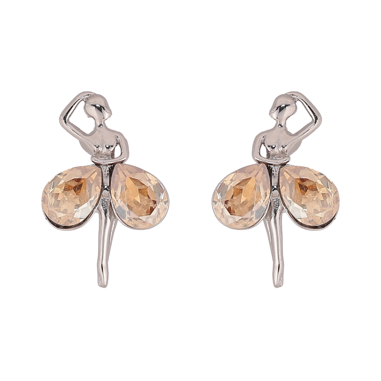 Сережки Xuping колір Родій з кристалами Swarovski пусети "Танцівниці з кристалами Golden Shadow" фото №1