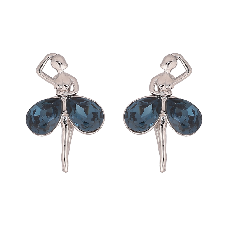 Сережки Xuping колір Родій з кристалами Swarovski пусети "Танцівниці з кристалами Montana" фото №1