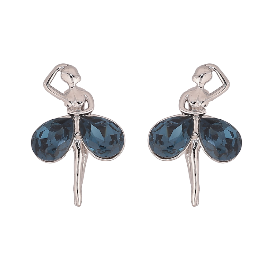 Сережки Xuping колір Родій з кристалами Swarovski пусети "Танцівниці з кристалами Montana" фото №1