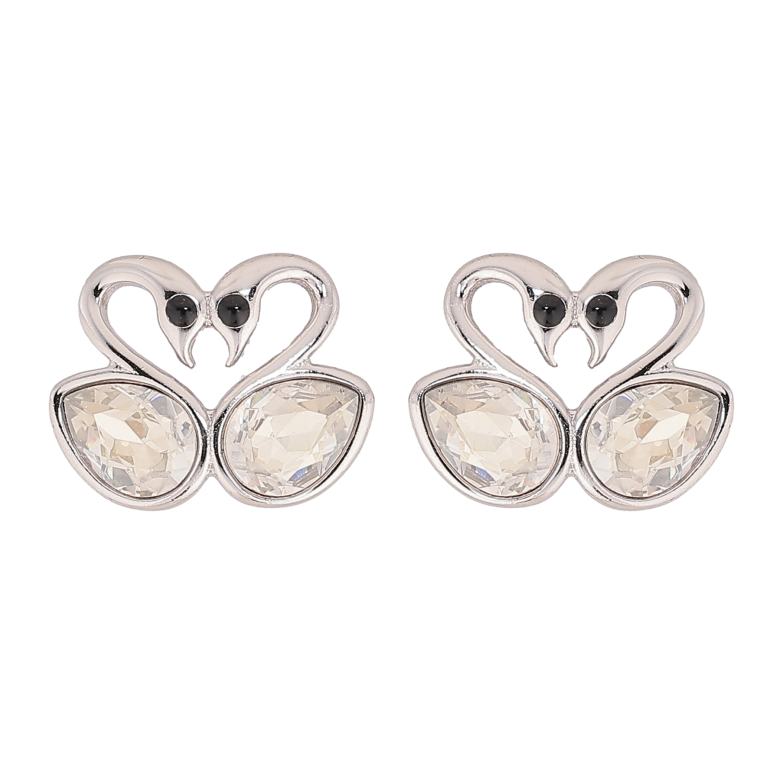 Серьги Xuping цвет Родий с кристаллами Swarovski пусеты "Влюбленные лебеди с кристаллами Clear" фото №1
