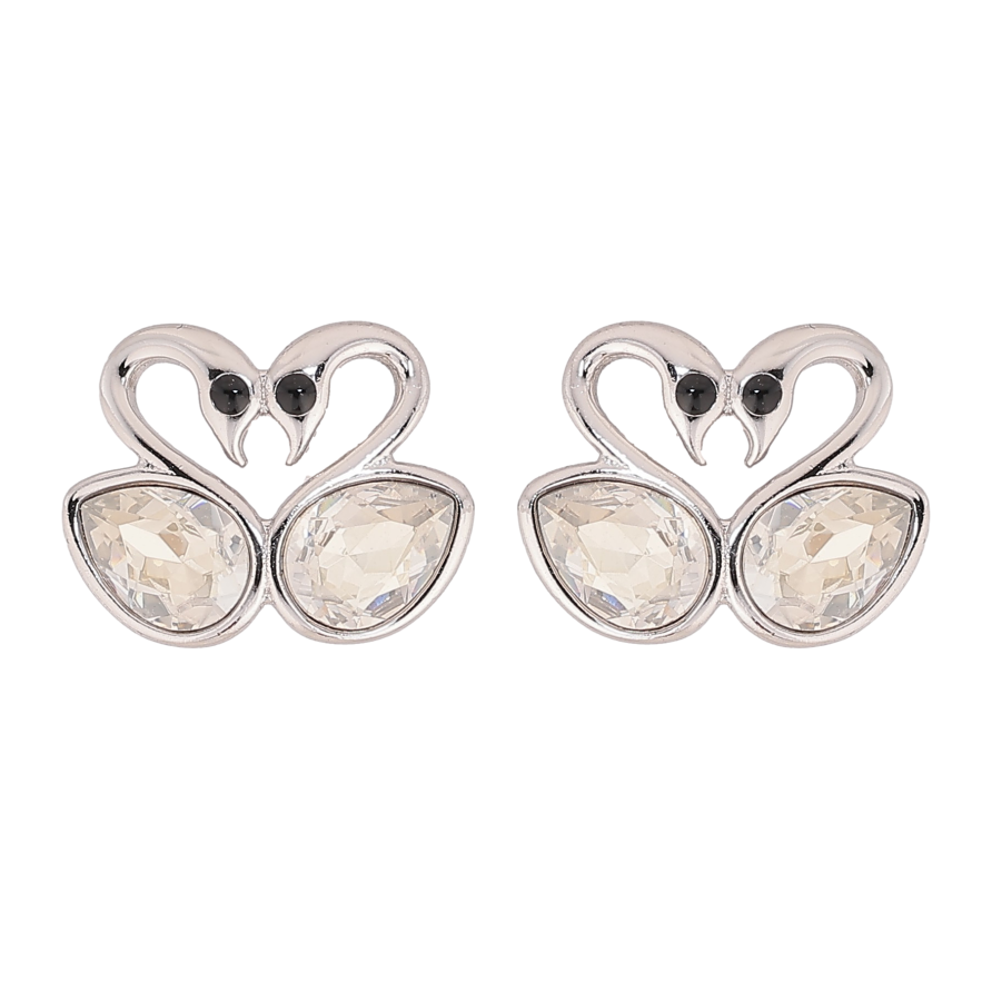 Сережки Xuping колір Родій з кристалами Swarovski пусети "Закохані лебеді з кристалами Clear" фото №1