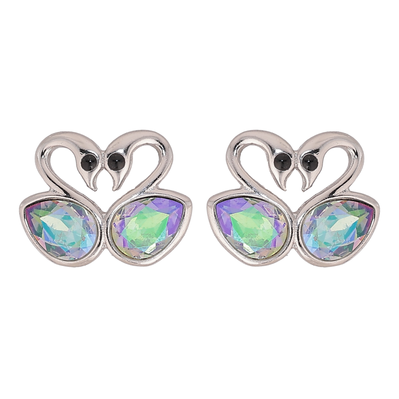 Сережки Xuping колір Родій з кристалами Swarovski пусети "Закохані лебеді з кристалами Paradise Shine" фото №1