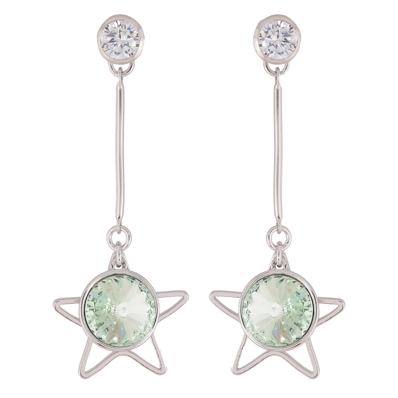 Серьги Xuping цвет Родий с кристаллами Swarovski пусеты "Звездочка с кристаллом Peridot" фото №1