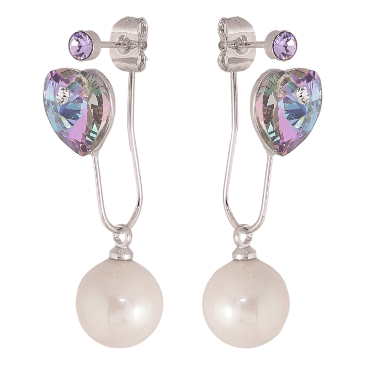 Сережки Xuping колір Родій з кристалами Swarovski пусети-джекети "Сердечка Paradise Shine з перлинами" фото №6