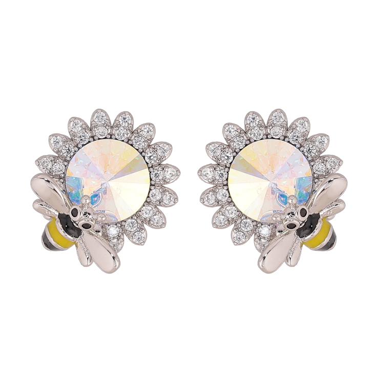 Сережки Xuping колір Родій з кристалами Swarovski пусети "Квіточки з кристалом АВ та бджолою" фото №19