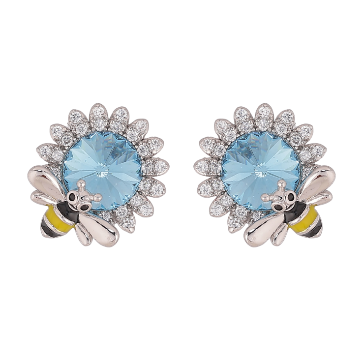 Сережки Xuping колір Родій з кристалами Swarovski пусети "Квіточки з кристалом Aquamarine та бджолою" фото №22 Сережки Xuping колір Родій з кристалами Swarovski пусети "Квіточки з кристалом Aquamarine та бджолою" фото №22