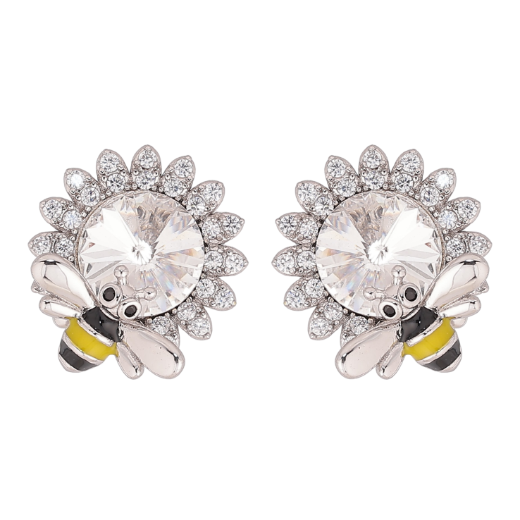 Сережки Xuping колір Родій з кристалами Swarovski пусети "Квіточки з кристалом Clear та бджолою" фото №17