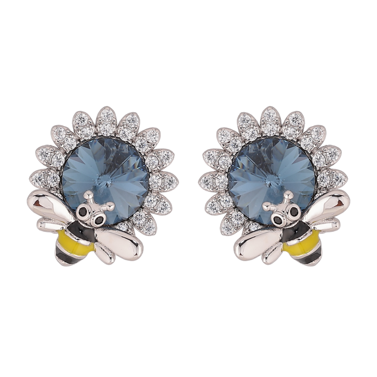 Сережки Xuping колір Родій з кристалами Swarovski пусети "Квіточки з кристалом Montana та бджолою" фото №18