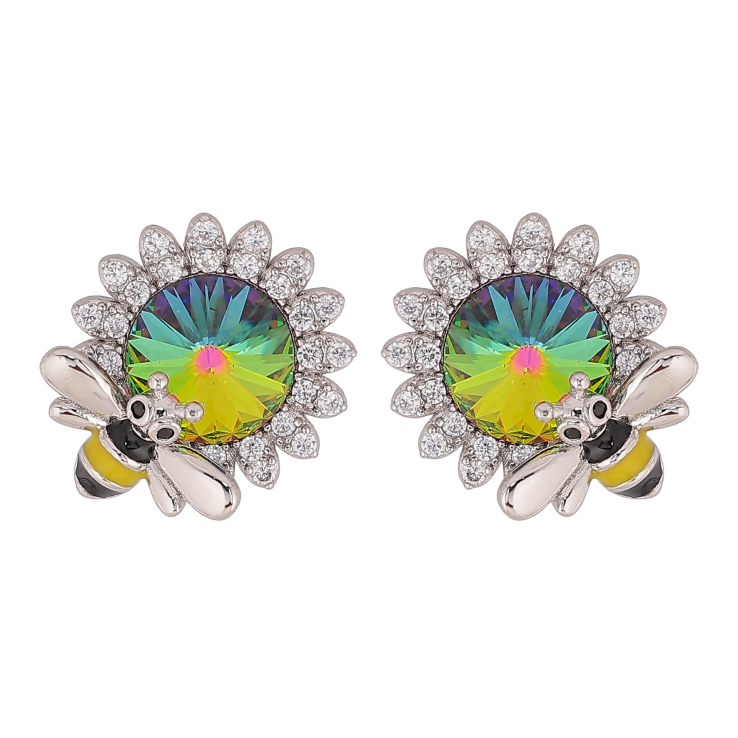 Сережки Xuping колір Родій з кристалами Swarovski пусети "Квіточки з кристалом Vitrail Medium та бджолою" фото №16