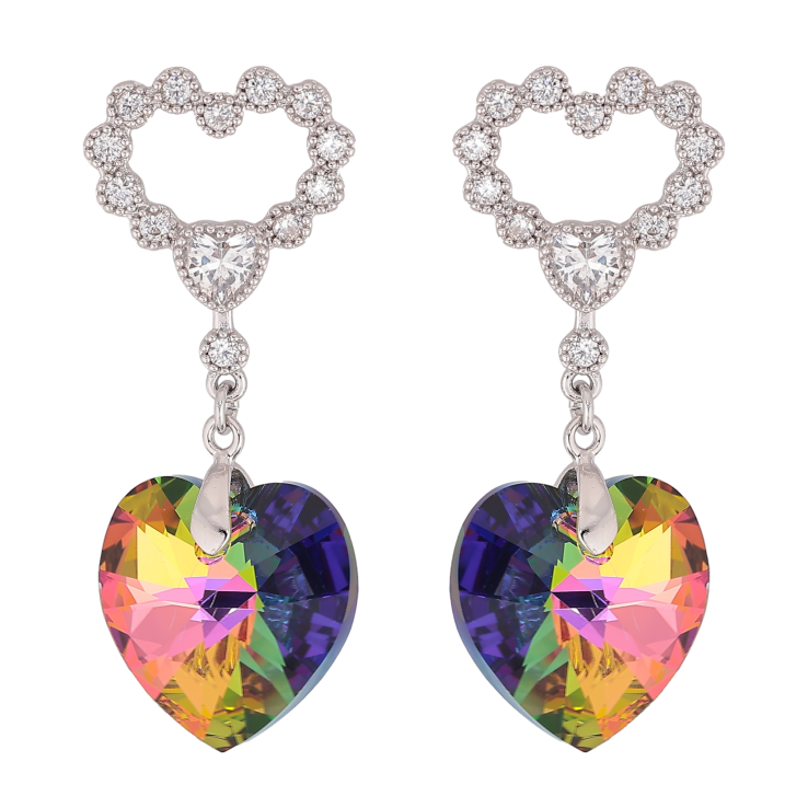Сережки Xuping колір Родій з кристалами Swarovski пусети "Сердечка з підвіскою кристал Vitrail Medium" фото №15