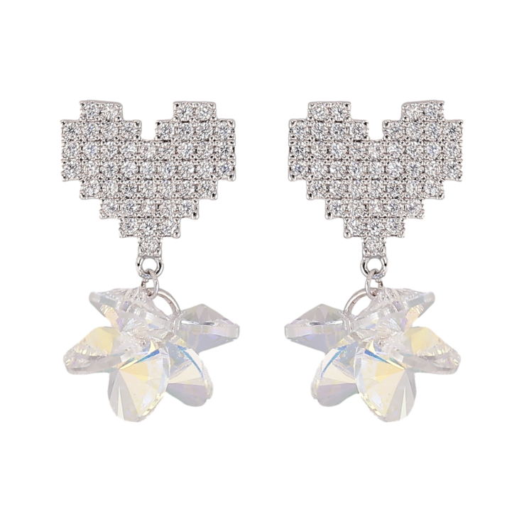 Сережки Xuping колір Родій з кристалами Swarovski пусети "Сердечки з підвісками з кристалами" фото №23