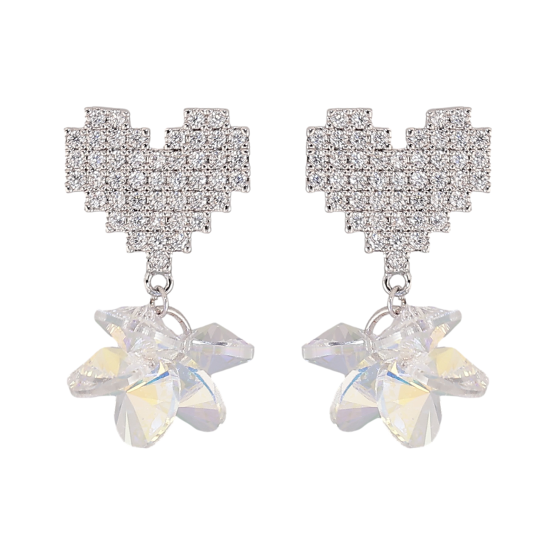 Сережки Xuping колір Родій з кристалами Swarovski пусети "Сердечки з підвісками з кристалами" фото №1