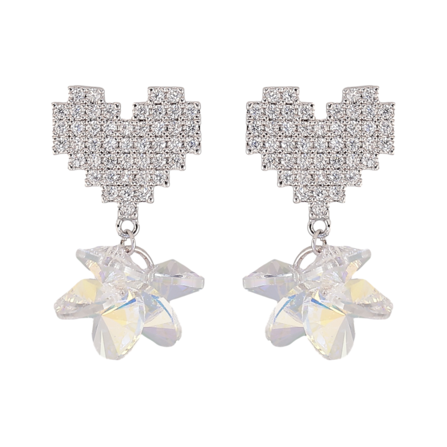 Сережки Xuping колір Родій з кристалами Swarovski пусети "Сердечки з підвісками з кристалами" фото №1