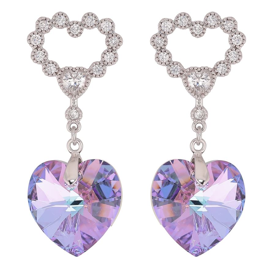 Серьги Xuping цвет Родий с кристаллами Swarovski пусеты "Сердечки с подвеской кристалл Paradise Shine" фото №1 Серьги Xuping цвет Родий с кристаллами Swarovski пусеты "Сердечки с подвеской кристалл Paradise Shine" фото №1