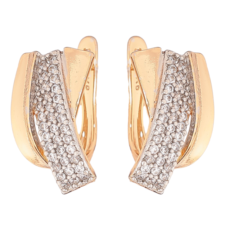 Серьги Xuping цвет позолота 18K + родий английский замок узор с инкрустацией кристаллами фото №21