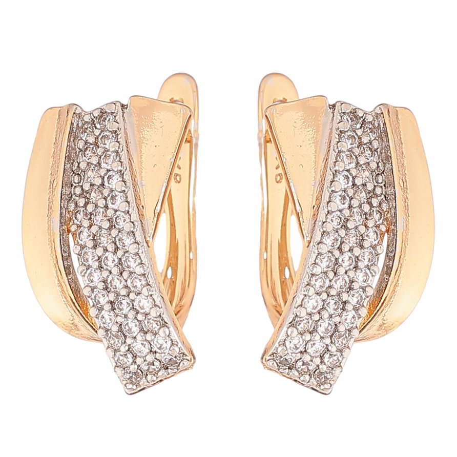 Серьги Xuping цвет позолота 18K + родий английский замок узор с инкрустацией кристаллами фото №1