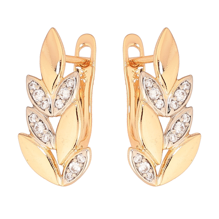 Серьги Xuping цвет позолота 18K + родий английский замок веточки с кристаллами фото №10