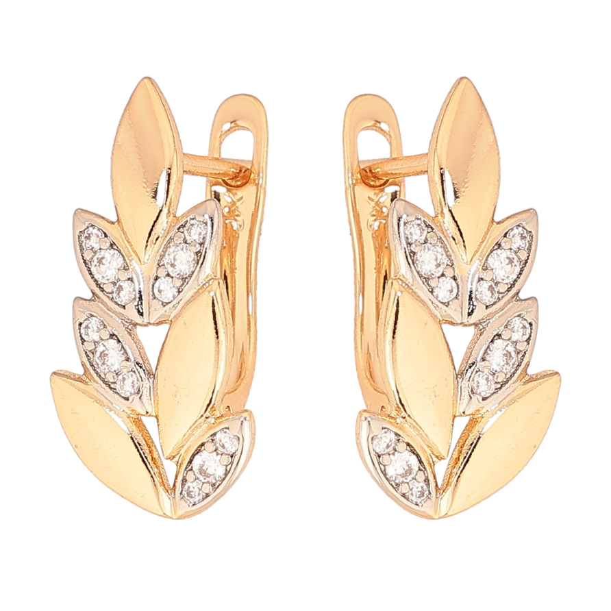 Серьги Xuping цвет позолота 18K + родий английский замок веточки с кристаллами фото №1
