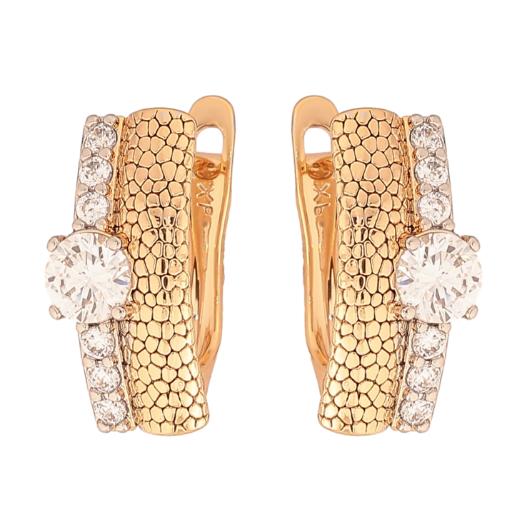 Серьги Xuping цвет позолота 18K + родий английский замок узор с кристаллами фото №3