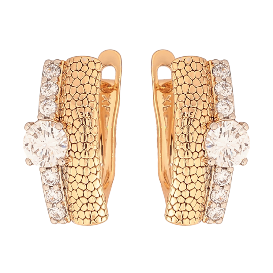 Сережки Xuping колір позолота 18K + родій англійський замок візерунок з кристалами фото №1