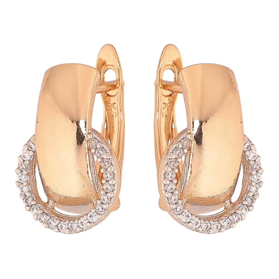 Серьги Xuping цвет позолота 18K + родий английский замок узор с кристаллами фото №1