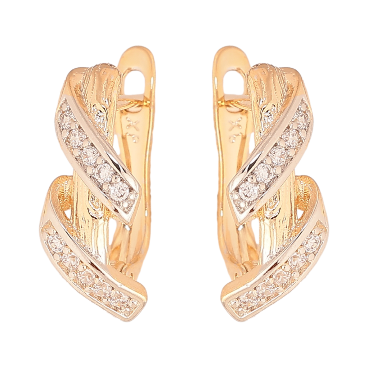 Серьги Xuping цвет позолота 18K + родий английский замок узор с кристаллами фото №18