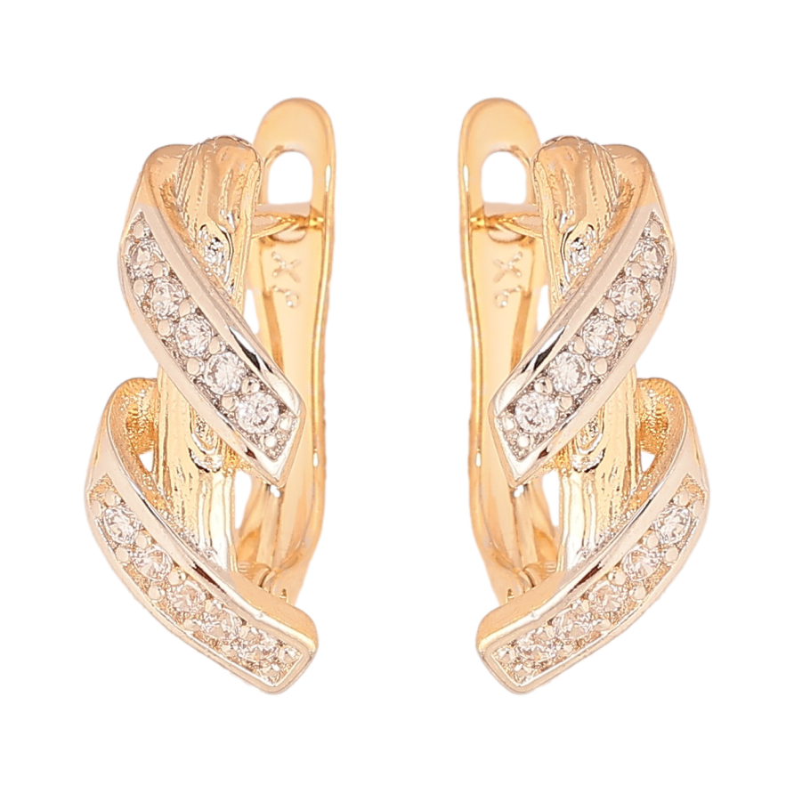 Серьги Xuping цвет позолота 18K + родий английский замок узор с кристаллами фото №1 Серьги Xuping цвет позолота 18K + родий английский замок узор с кристаллами фото №1