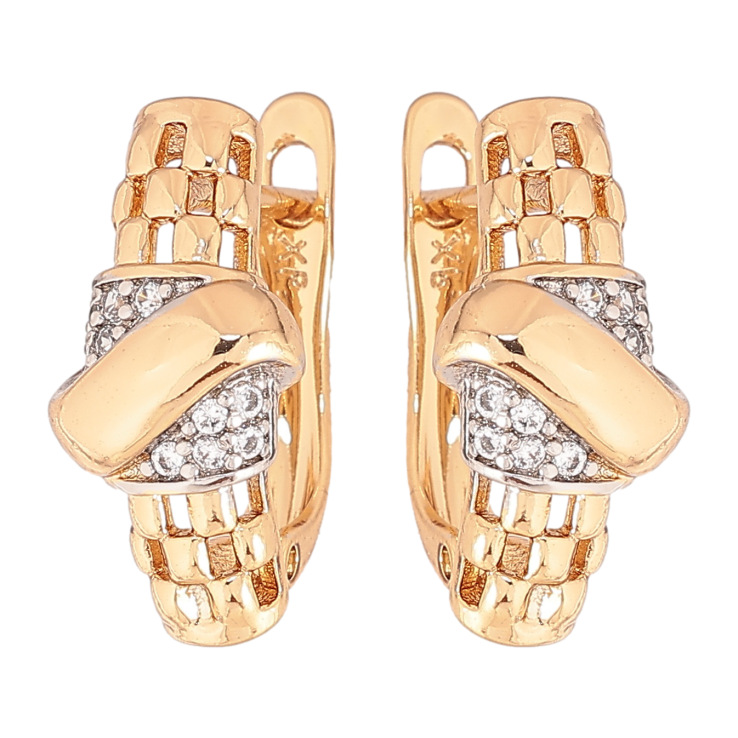 Серьги Xuping цвет позолота 18K + родий английский замок узор с кристаллами фото №12