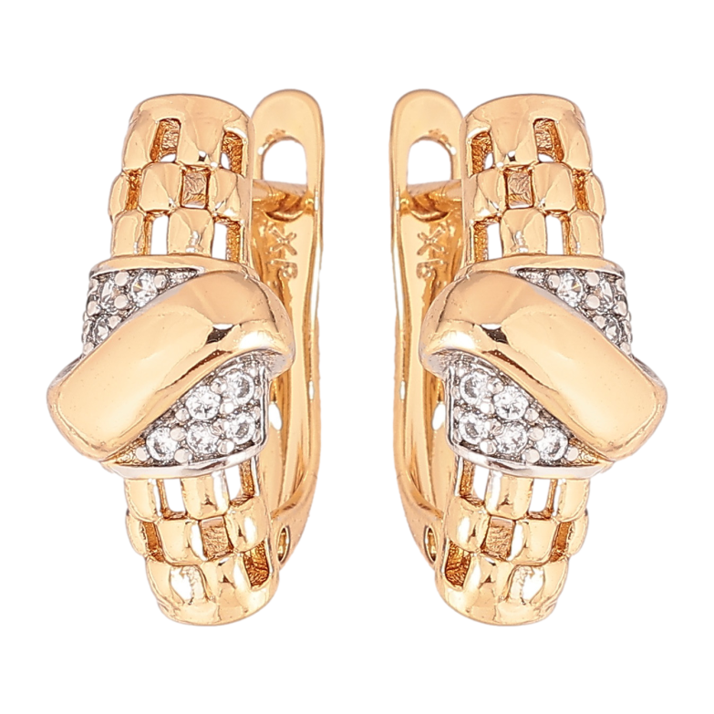 Серьги Xuping цвет позолота 18K + родий английский замок узор с кристаллами фото №1