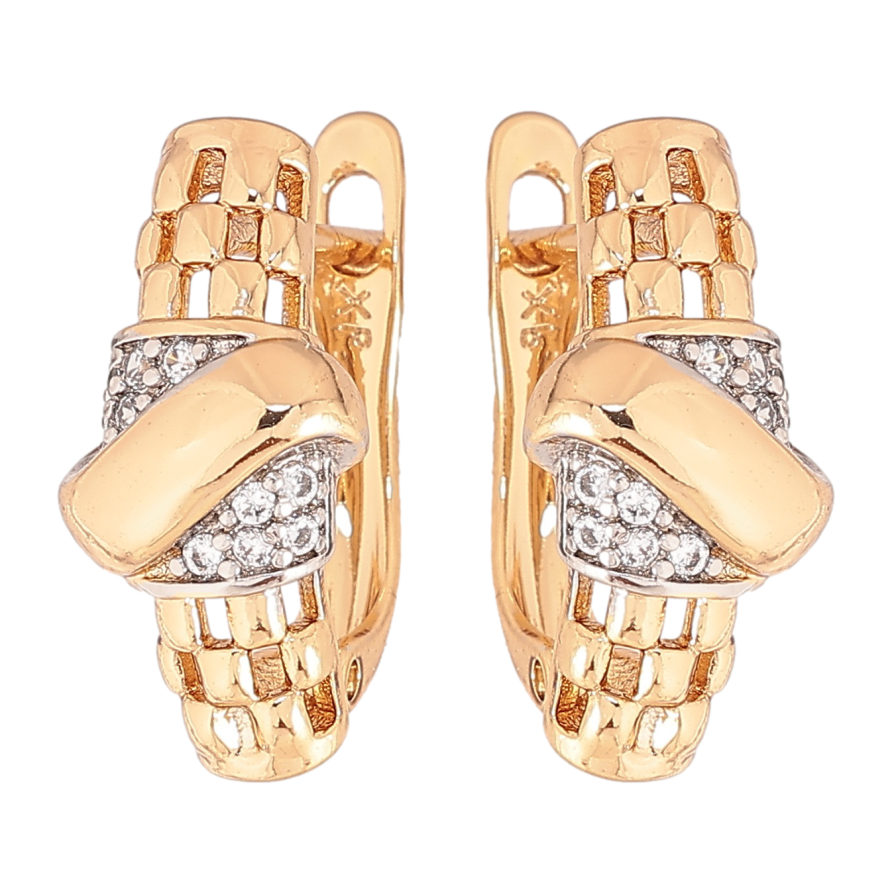 Серьги Xuping цвет позолота 18K + родий английский замок узор с кристаллами фото №1