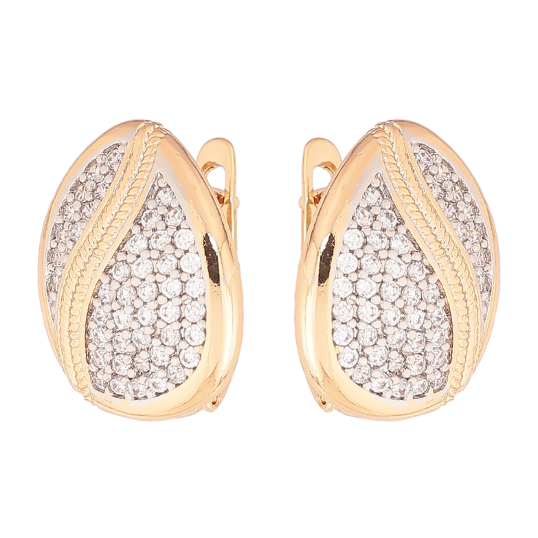 Серьги Xuping цвет позолота 18K + родий английский замок узор с инкрустацией кристаллами фото №2