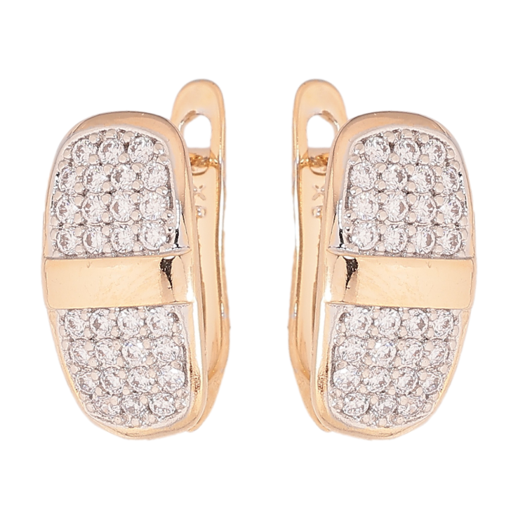 Серьги Xuping цвет позолота 18K + родий английский замок узор с инкрустацией кристаллами фото №6