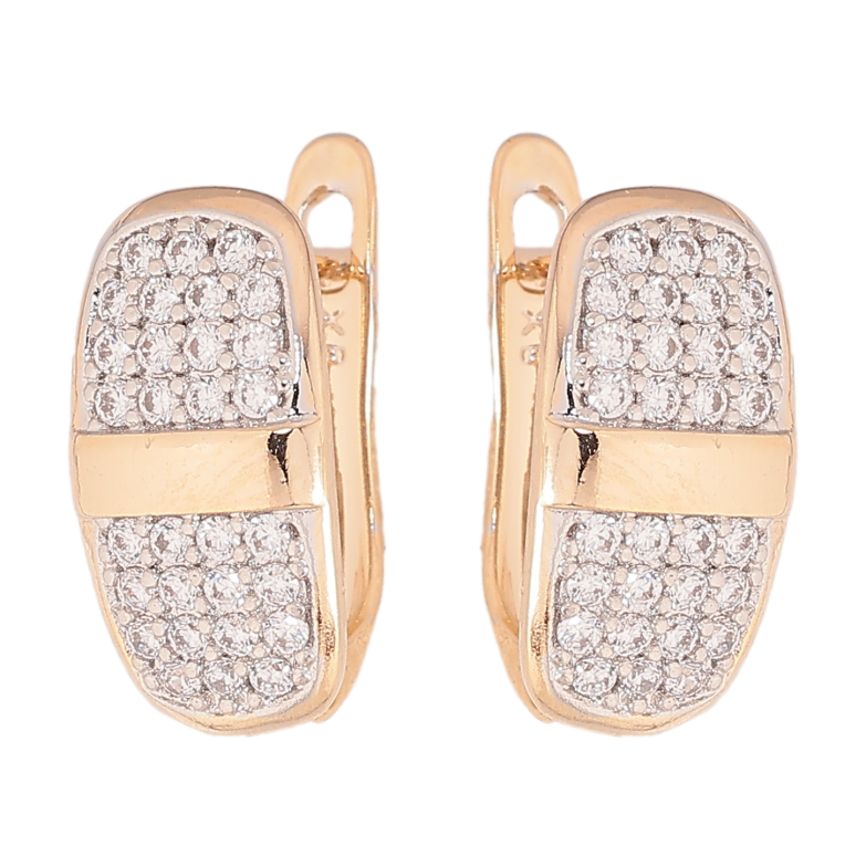 Серьги Xuping цвет позолота 18K + родий английский замок узор с инкрустацией кристаллами фото №1