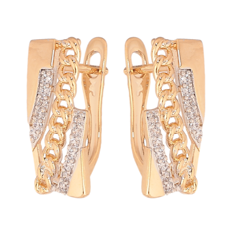 Сережки Xuping колір позолота 18K + родій англійський замок візерунок ланцюжок з кристалами фото №1