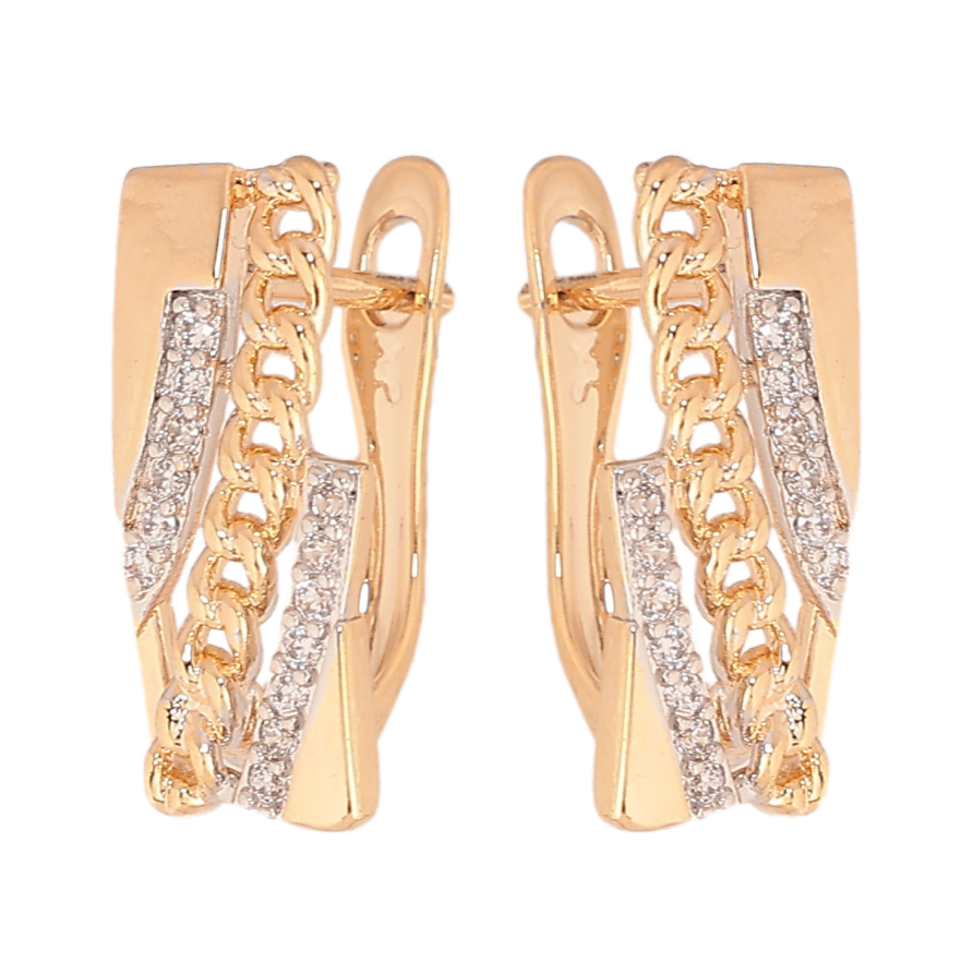 Сережки Xuping колір позолота 18K + родій англійський замок візерунок ланцюжок з кристалами фото №1