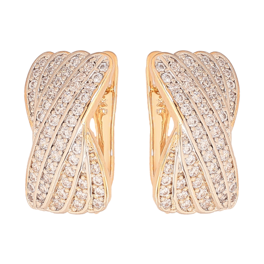 Серьги Xuping цвет позолота 18K + родий английский замок инкрустация кристаллами фото №1