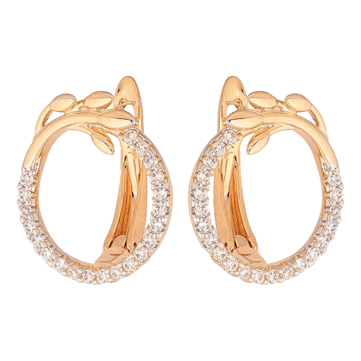 Серьги Xuping цвет позолота 18K + родий английский замок колечки с веточками и кристаллами на одну сторону фото №8