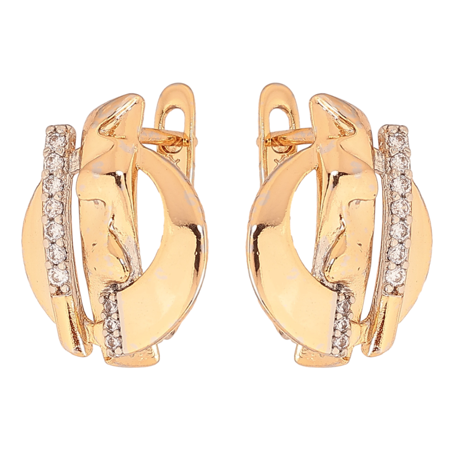 Серьги Xuping цвет позолота 18K + родий английский замок узор с кристаллами фото №1