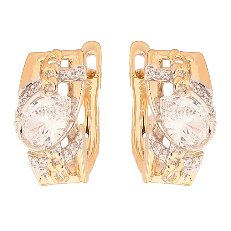 Серьги Xuping цвет позолота 18K + родий английский замок узор с кристаллами фото №22