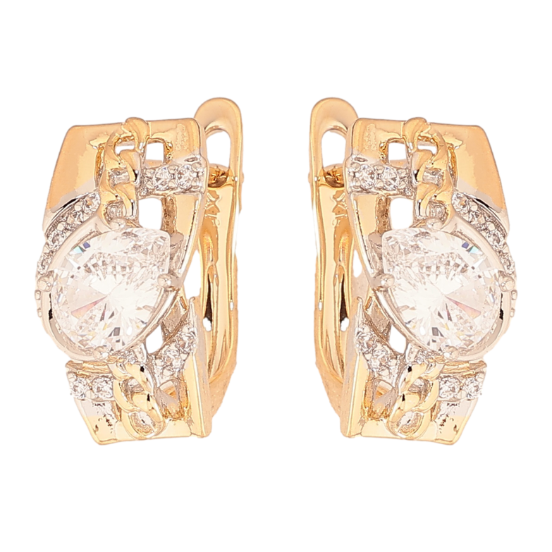 Сережки Xuping колір позолота 18K + родій англійський замок візерунок з кристалами фото №1