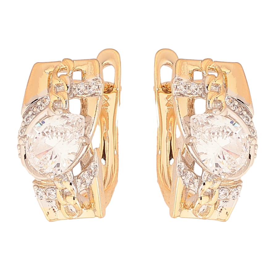 Серьги Xuping цвет позолота 18K + родий английский замок узор с кристаллами фото №1