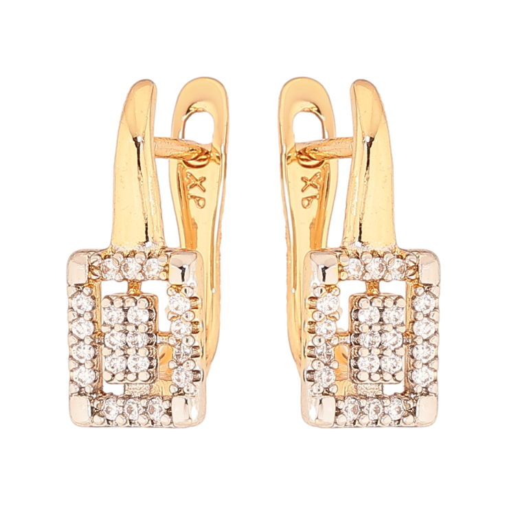 Серьги Xuping цвет позолота 18K + родий английский замок узор с кристаллами фото №21