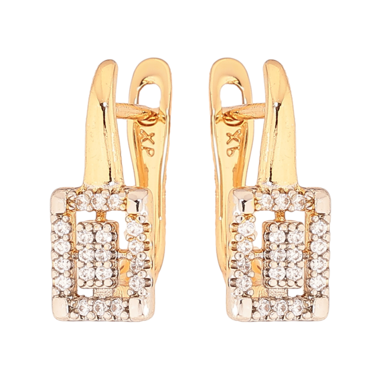 Серьги Xuping цвет позолота 18K + родий английский замок узор с кристаллами фото №3