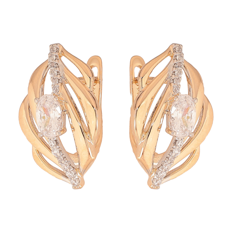 Серьги Xuping цвет позолота 18K + родий английский замок узор с кристаллами фото №5