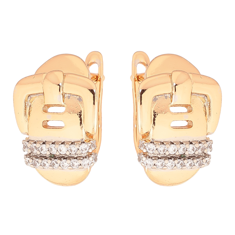 Серьги Xuping цвет позолота 18K + родий английский замок ремешок с кристаллами фото №1