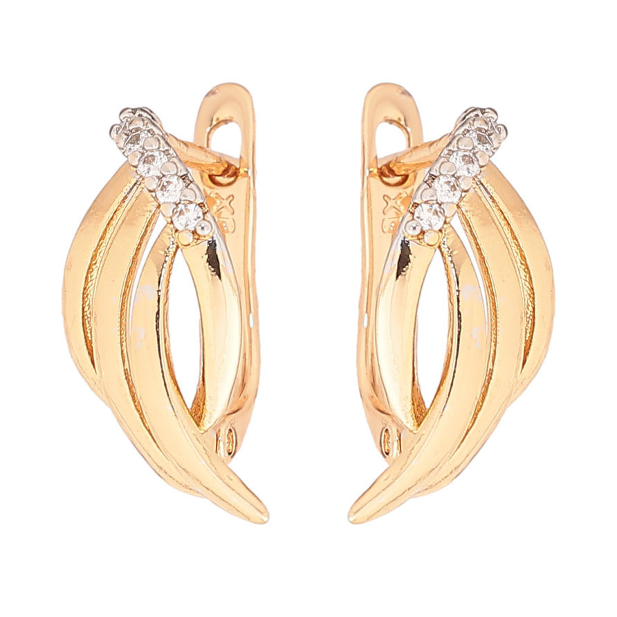 Серьги Xuping цвет позолота 18K + родий английский замок узор с кристаллами фото №1