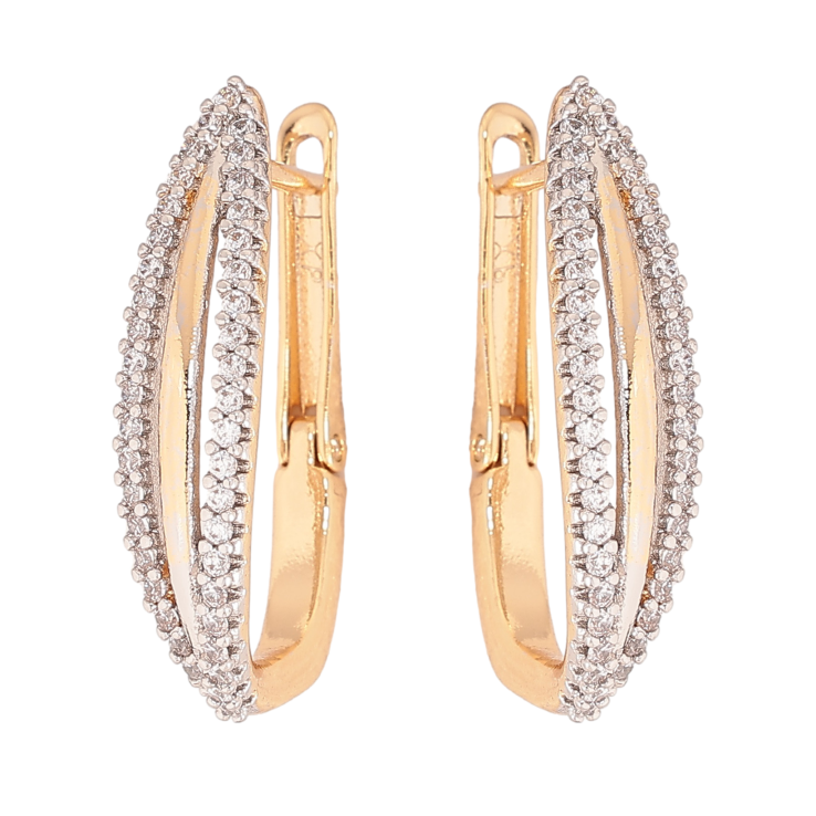 Серьги Xuping цвет позолота 18K + родий английский замок узор с кристаллами фото №1