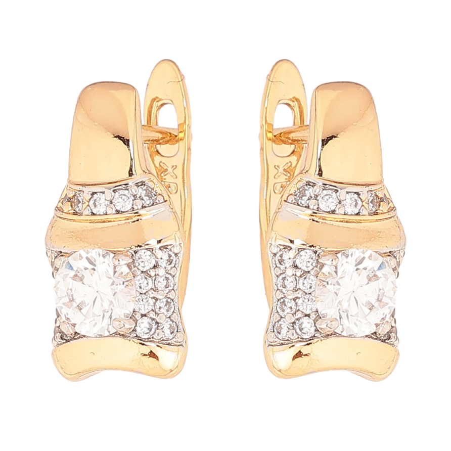 Сережки Xuping колір позолота 18K + родій англійський замок візерунок з кристалами фото №1